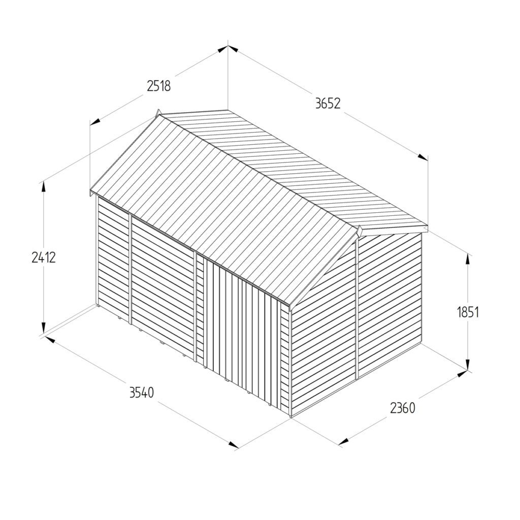 Timberdale 12×8 Reverse Apex Shed No Window – Double Door with Installation 5013053196144 2